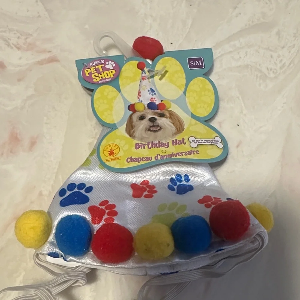 Rubie's Festive Dog Birthday Hat with Colorful Pom Poms